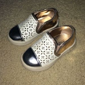 Rose gold and silver Michael Kors toddler slip ons